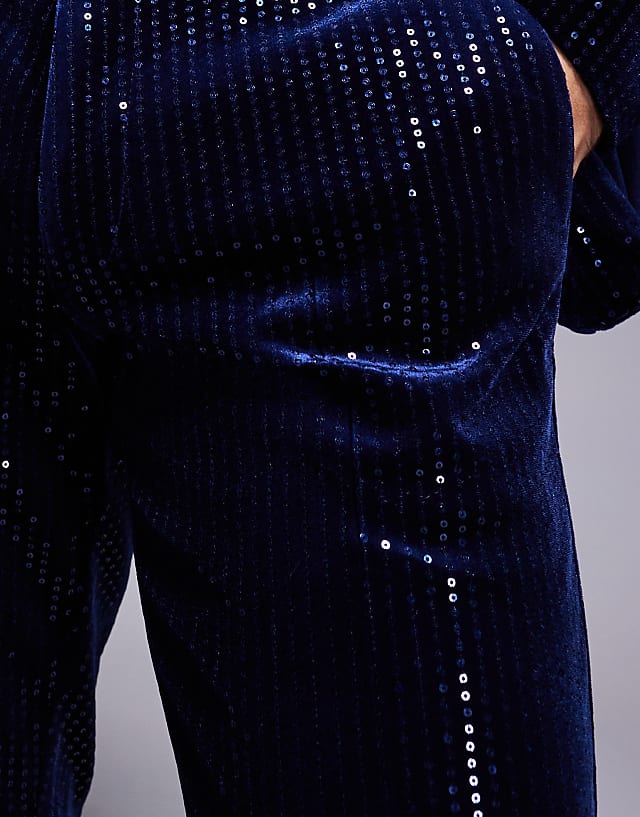 Asos ASOS DESIGN Skinny Suit Trousers In Velvet Sequin In Navy