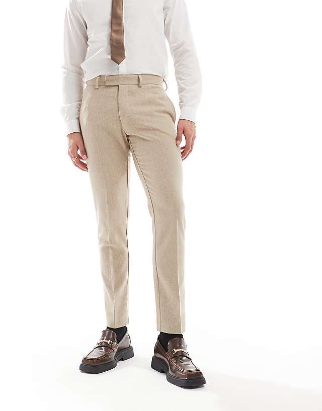 Asos ASOS DESIGN Skinny Suit Trousers With Wool In Camel Barleyweave
