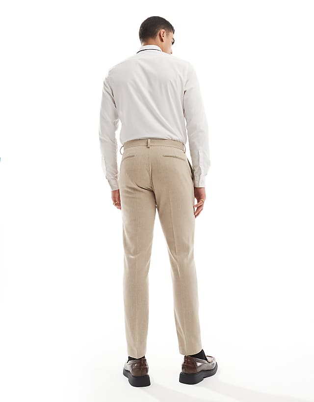 Asos ASOS DESIGN Skinny Suit Trousers With Wool In Camel Barleyweave