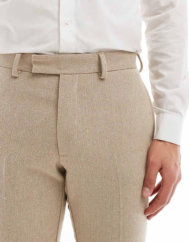 Asos ASOS DESIGN Skinny Suit Trousers With Wool In Camel Barleyweave