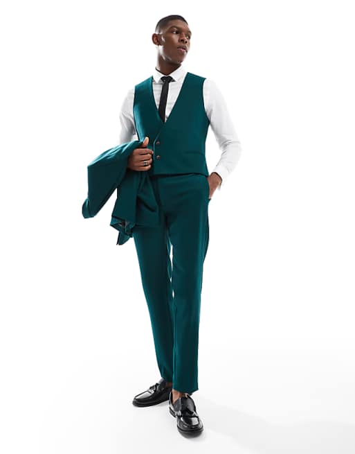 Asos ASOS DESIGN Skinny Suit Waistcoat In Green Slub Texture