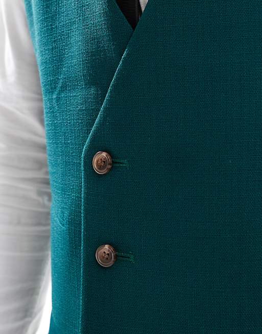 Asos ASOS DESIGN Skinny Suit Waistcoat In Green Slub Texture