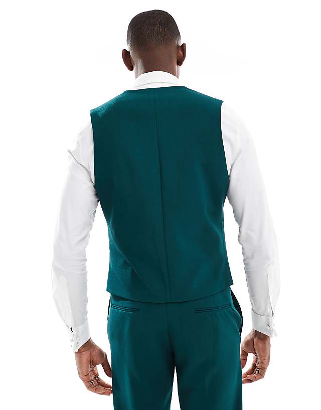 Asos ASOS DESIGN Skinny Suit Waistcoat In Green Slub Texture