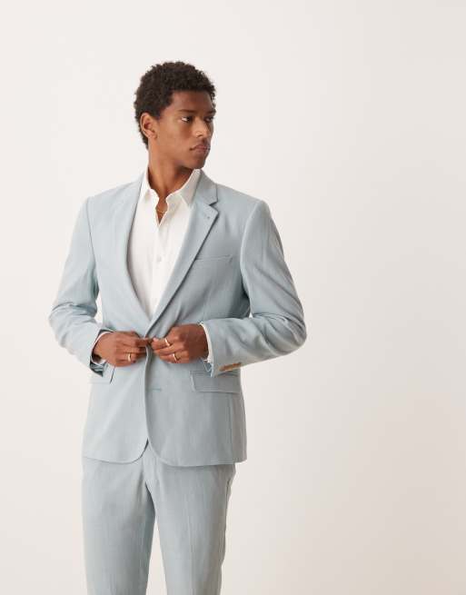 Asos ASOS DESIGN Skinny Suit With Linen In Light Blue Microtexture
