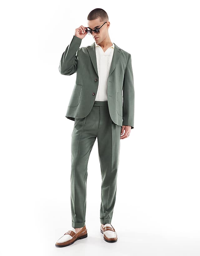 asos ASOS DESIGN skinny summer suit jacket in green crosshatch