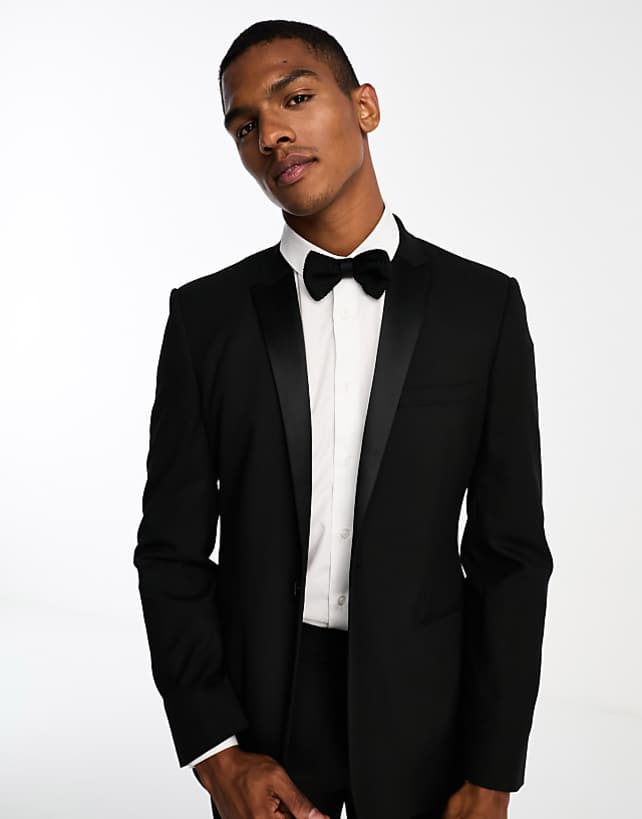 asos ASOS DESIGN skinny tuxedo suit jacket in black
