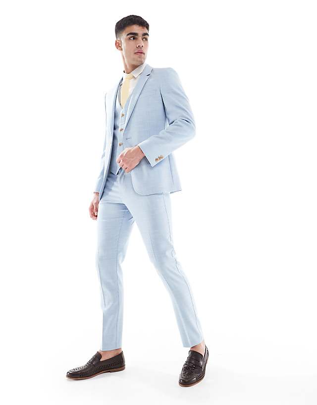 Asos ASOS DESIGN Skinny Wedding Suit In Blue Texture