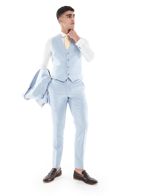 asos ASOS DESIGN skinny wedding suit in blue texture
