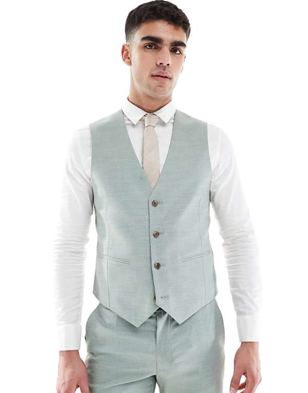Asos ASOS DESIGN Skinny Wedding Suit In Green Texture
