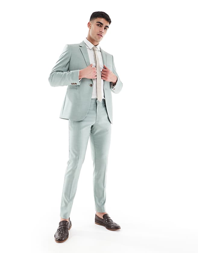 Asos ASOS DESIGN Skinny Wedding Suit In Green Texture