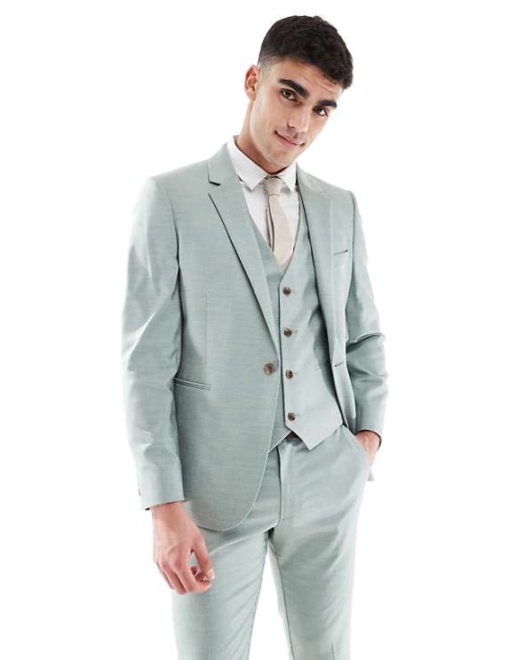 Asos ASOS DESIGN Skinny Wedding Suit In Green Texture