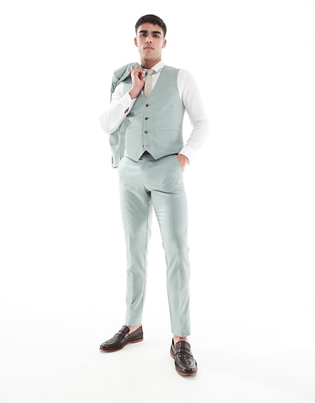 asos ASOS DESIGN skinny wedding suit in green texture
