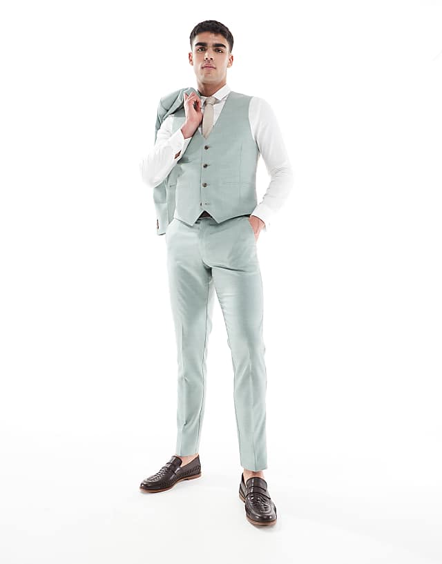 asos ASOS DESIGN skinny wedding suit in green texture
