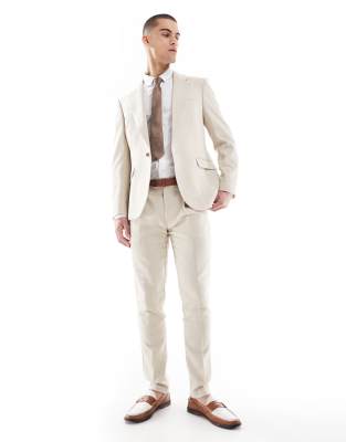 Asos ASOS DESIGN Skinny Wool Blend Suit In Stone Herringbone