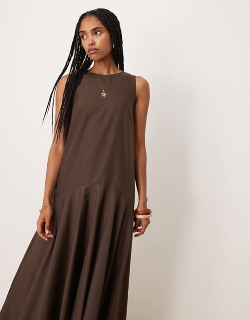 Asos ASOS DESIGN Sleeveless Drop Waist Maxi Dress In Chocolate