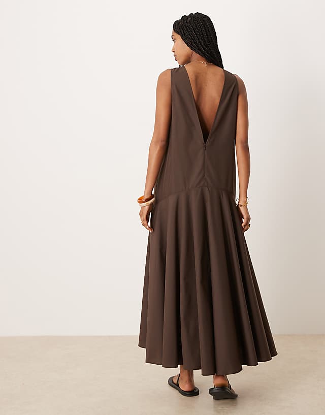 Asos ASOS DESIGN Sleeveless Drop Waist Maxi Dress In Chocolate