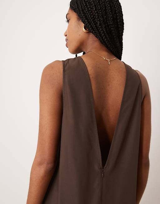Asos ASOS DESIGN Sleeveless Drop Waist Maxi Dress In Chocolate