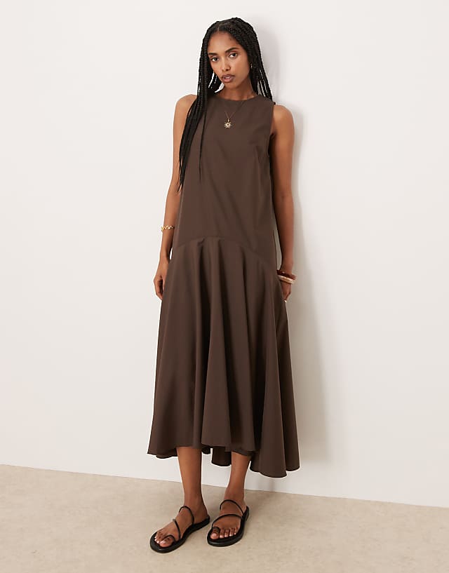 asos ASOS DESIGN sleeveless drop waist maxi dress in chocolate
