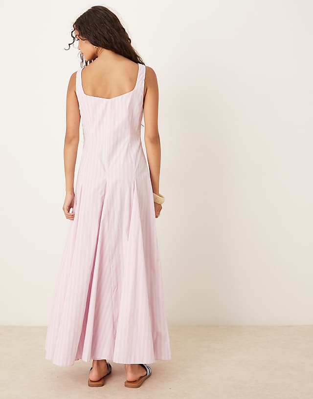 Asos ASOS DESIGN Sleeveless Waisted Midi Dress In Pink Stripe