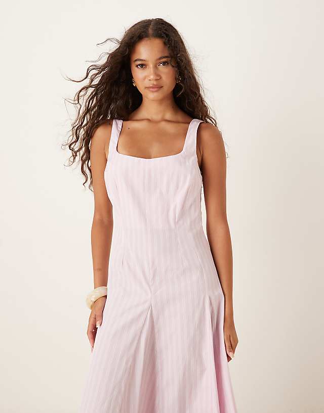Asos ASOS DESIGN Sleeveless Waisted Midi Dress In Pink Stripe