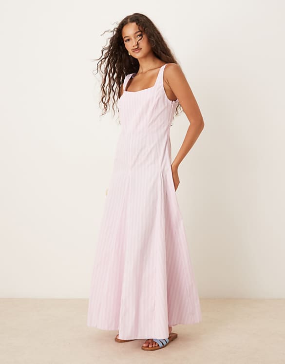 asos ASOS DESIGN sleeveless waisted midi dress in pink stripe