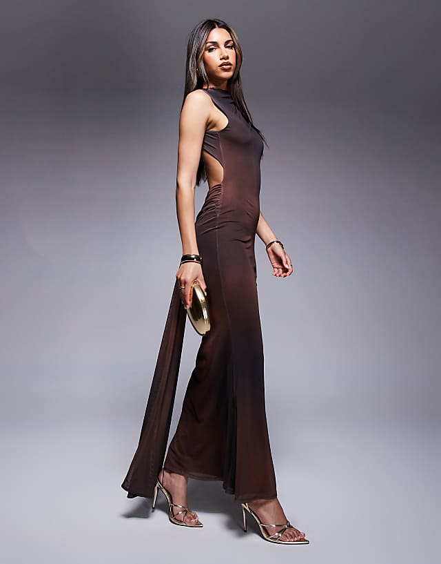 Asos ASOS DESIGN Sleeveless With Open Back And Drape Detail Maxi Dress In Black And Red Print