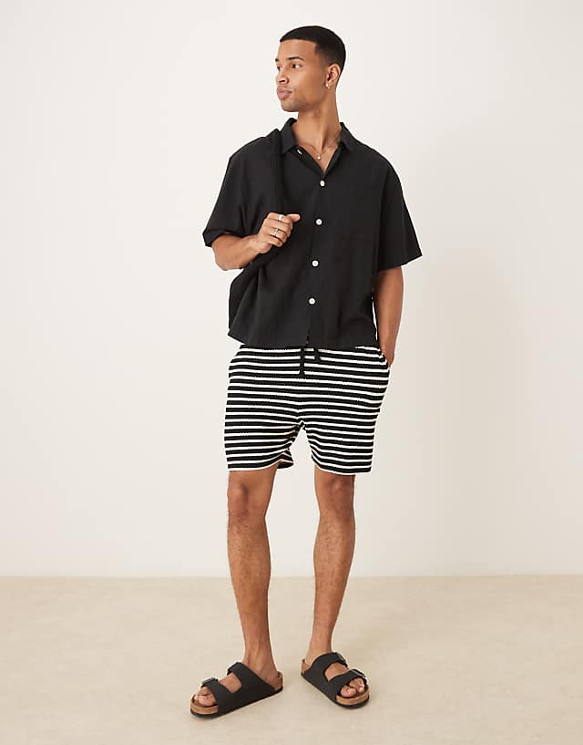 asos ASOS DESIGN slim 12cm shorts with black and white stripe