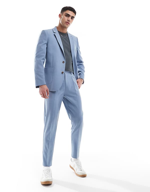 asos ASOS DESIGN slim cotton blend suit in light blue