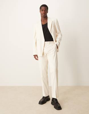 Asos ASOS DESIGN Slim Double Breasted Suit In Cream Geo Jacquard
