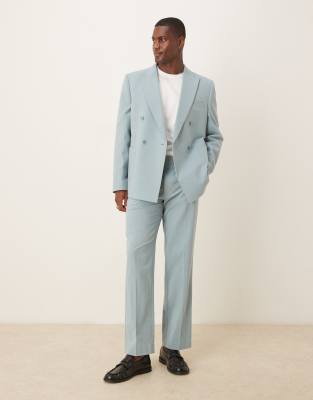 Asos ASOS DESIGN Slim Double Breasted Suit In Light Blue Crinkle Texture