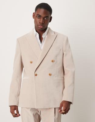 Asos ASOS DESIGN Slim Double Breasted Suit In Stone Cotton Velvet