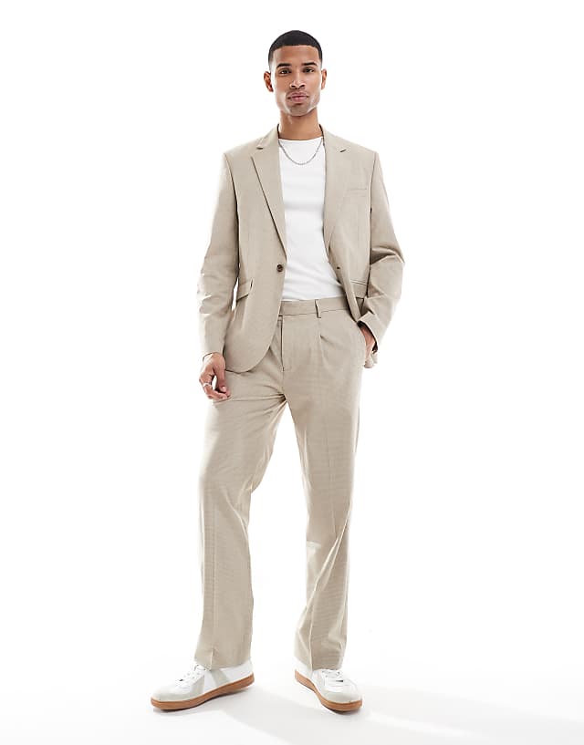 asos ASOS DESIGN slim fit suit in neutral tonal puppytooth