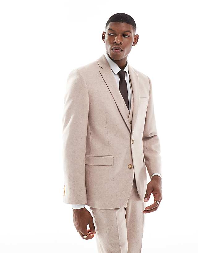 Asos ASOS DESIGN Slim Fit Wool Mix Suit In Light Pink Tweed