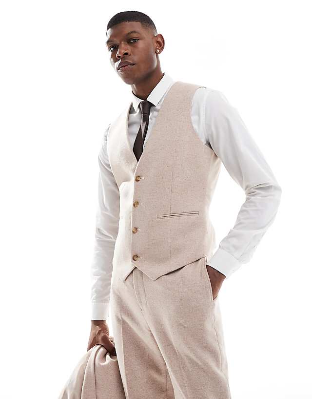 Asos ASOS DESIGN Slim Fit Wool Mix Suit In Light Pink Tweed