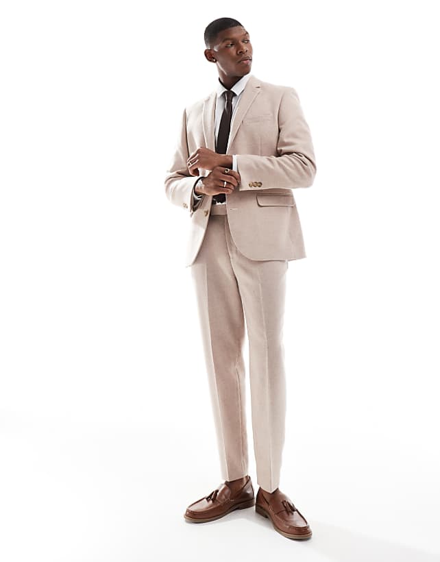 Asos ASOS DESIGN Slim Fit Wool Mix Suit In Light Pink Tweed