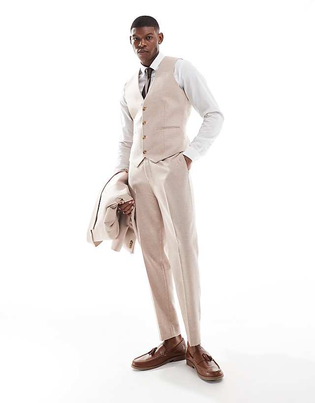 asos ASOS DESIGN slim fit wool mix suit in light pink tweed