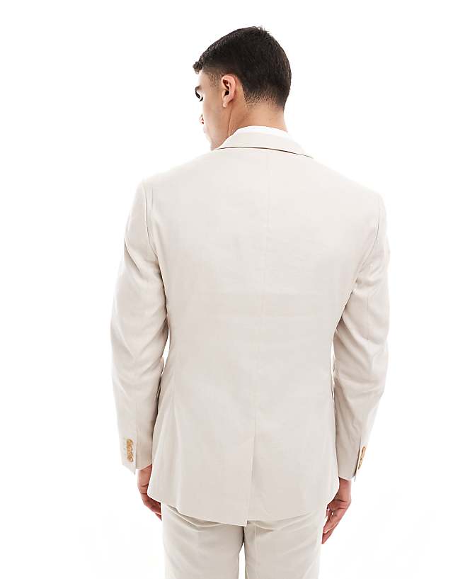 Asos ASOS DESIGN Slim Linen Blend Suit Jacket In Stone