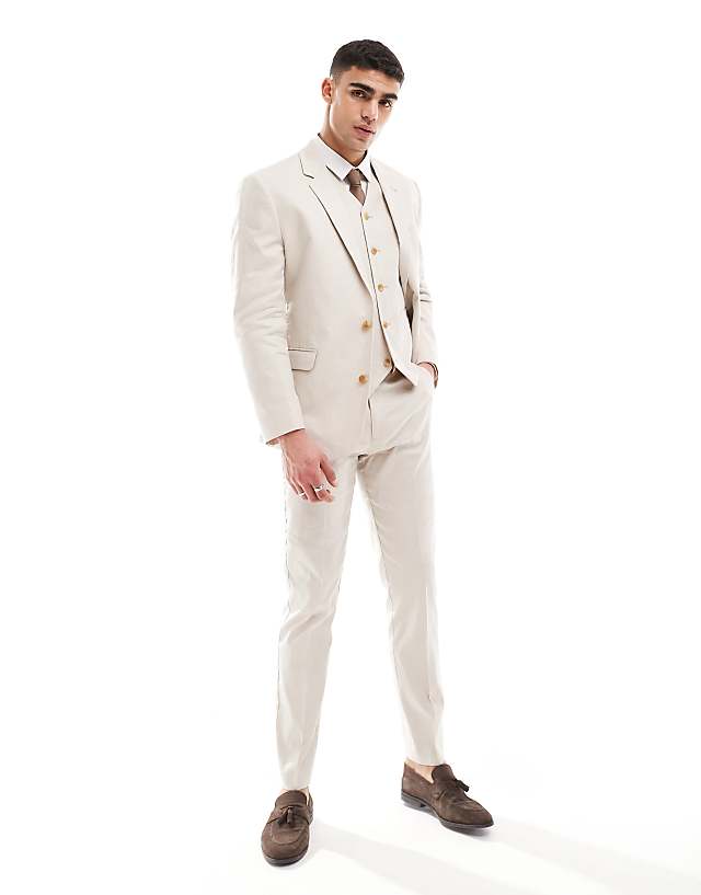 Asos ASOS DESIGN Slim Linen Blend Suit Jacket In Stone