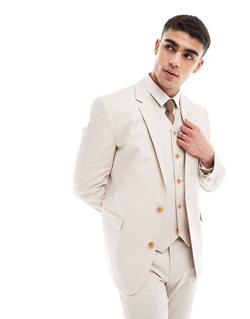 asos ASOS DESIGN slim linen blend suit jacket in stone