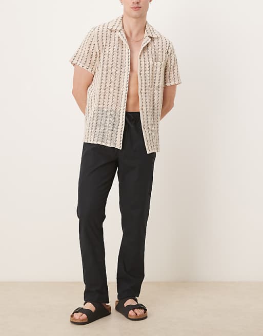 asos ASOS DESIGN slim linen blend trousers in black