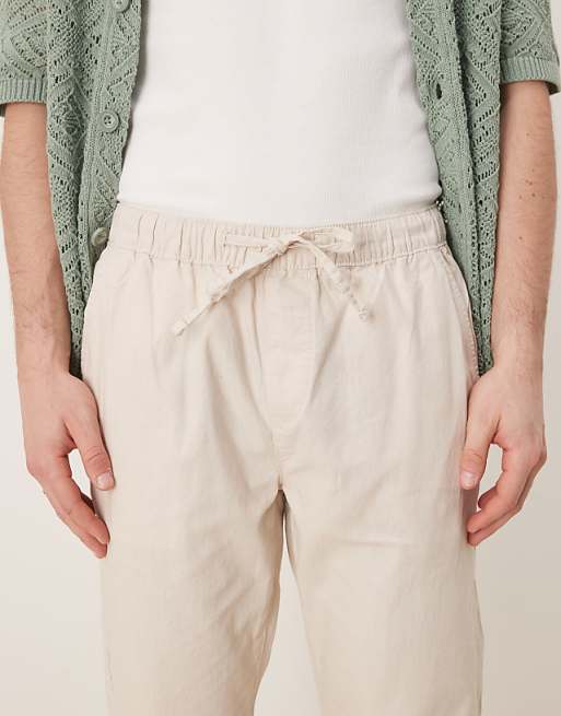Asos ASOS DESIGN Slim Linen Blend Trousers In Stone