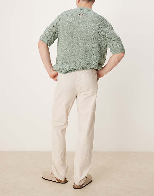 Asos ASOS DESIGN Slim Linen Blend Trousers In Stone