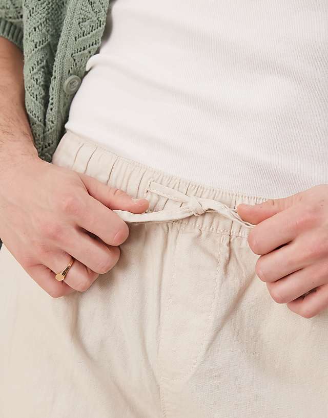 Asos ASOS DESIGN Slim Linen Blend Trousers In Stone