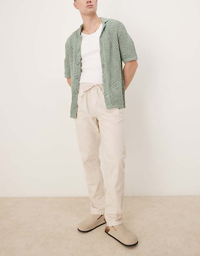 asos ASOS DESIGN slim linen blend trousers in stone