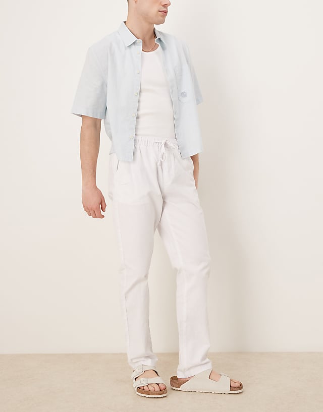 asos ASOS DESIGN slim linen blend trousers in white