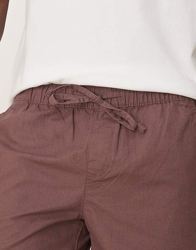 Asos ASOS DESIGN Slim Mid Length Bermuda Shorts In Brown Linen Blend