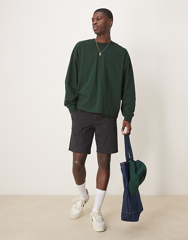 asos ASOS DESIGN slim regular length chino shorts in black