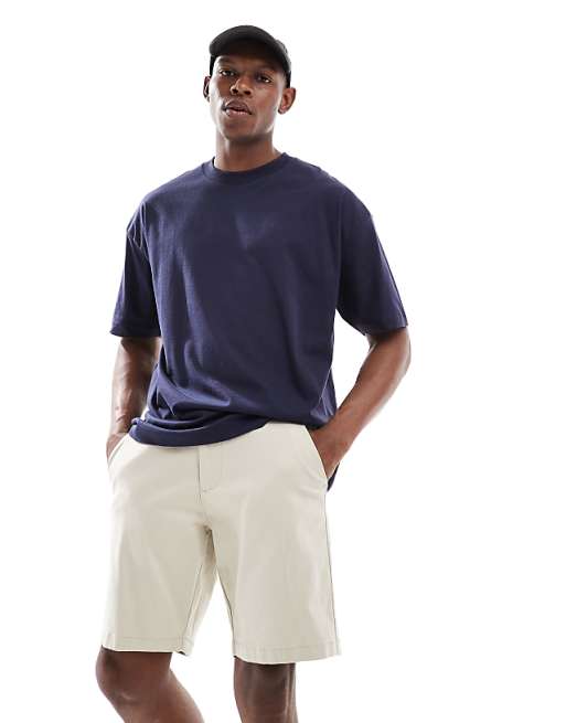 asos ASOS DESIGN slim regular length chino shorts in stone