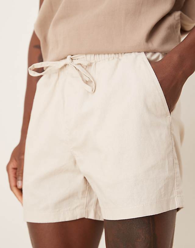 Asos ASOS DESIGN Slim Shorter Length Linen Blend Bermuda Shorts In Stone