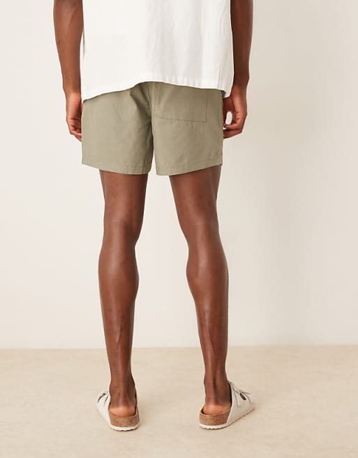 Asos ASOS DESIGN Slim Shorter Length Linen Blend Bermuda Shorts In Khaki